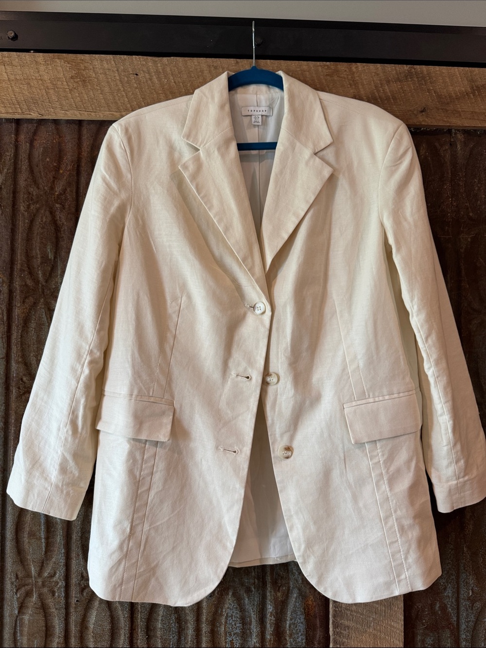 Topshop Cream Tailored Linen-Blend Blazer
